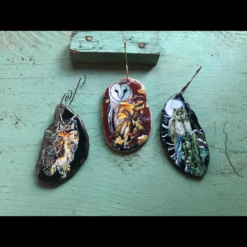 Owl pendant, owl ornament, owl geode, owl necklace, barn owl, Halloween